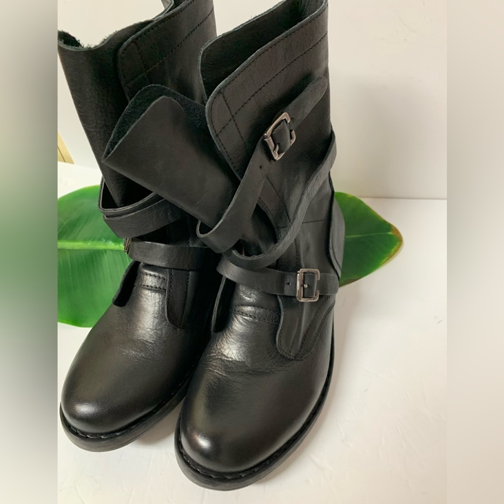 Diba True Black Moto Combat Leather Boots Size 6.5 - Picture 2 of 6